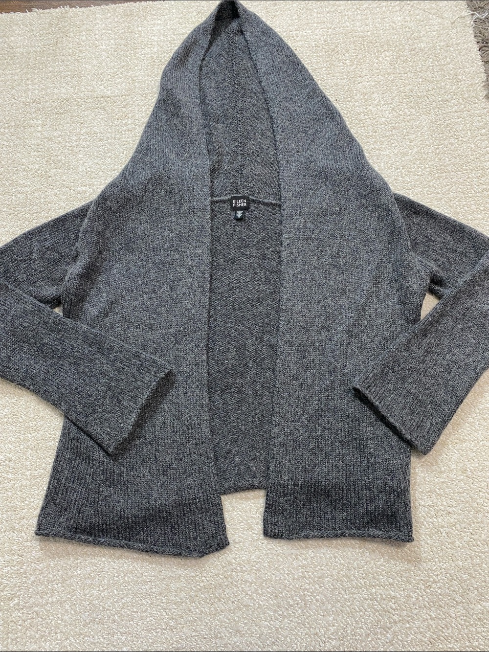 Eileen Fisher Hooded Open-Front Cardigan - Charcoal Gray Size S - Picture 13 of 16